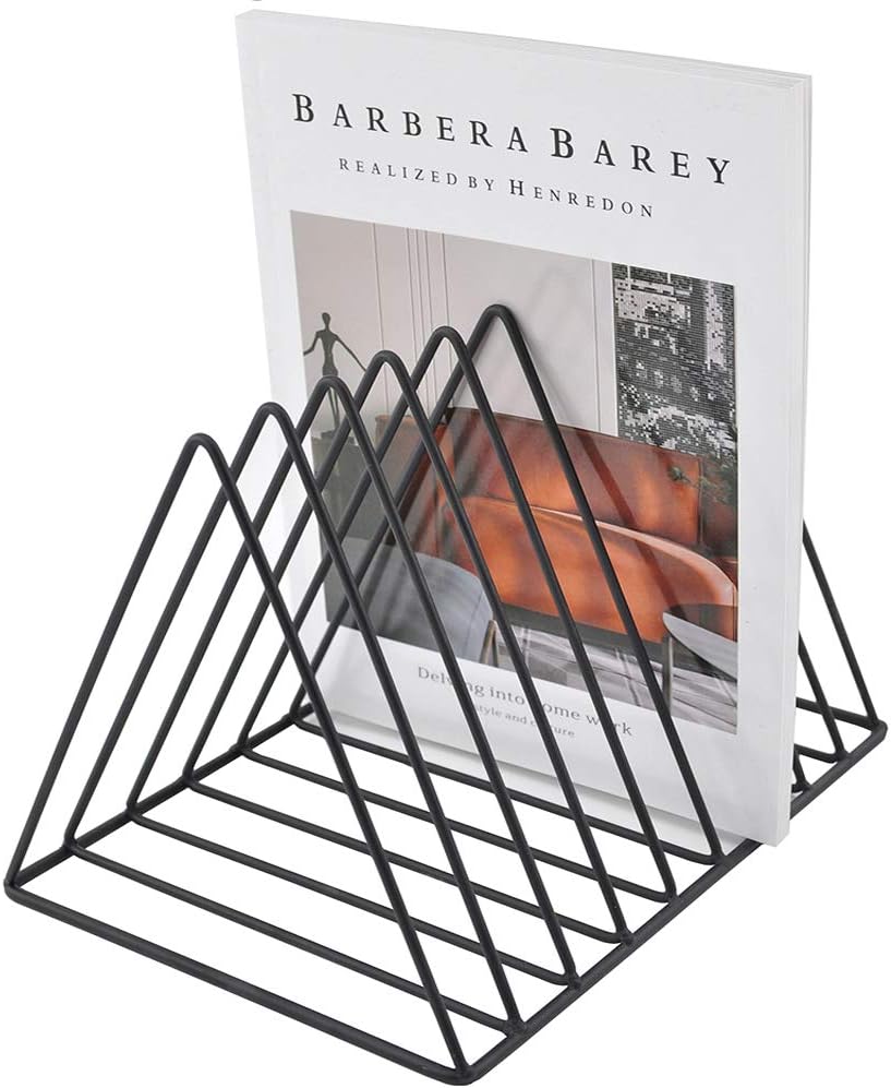 9 Slot Magazine Rack Book Record Holder, Desktop Iron Storage Rack Bookshelf Multifunction Triangle File Organizer
