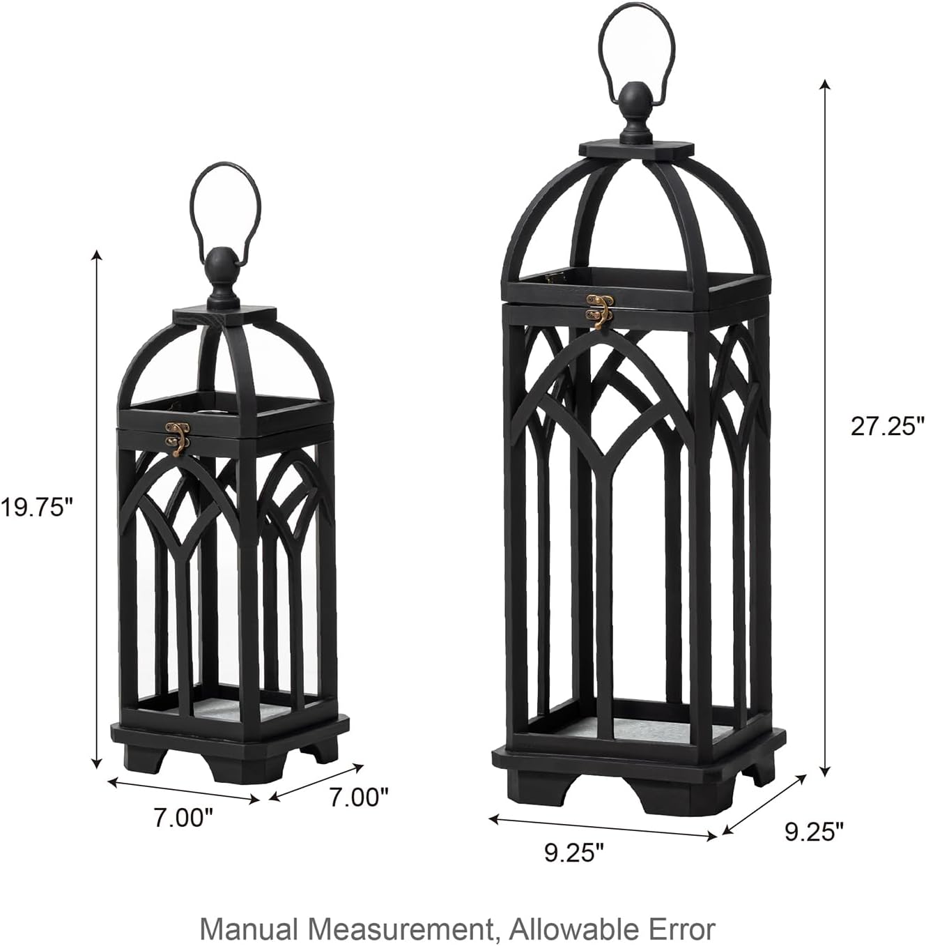 Glitzhome Farmhouse Decorative Lanterns Wooden Candle Lantern, Church Window Wood Frame Lanterns for Wedding Mantle