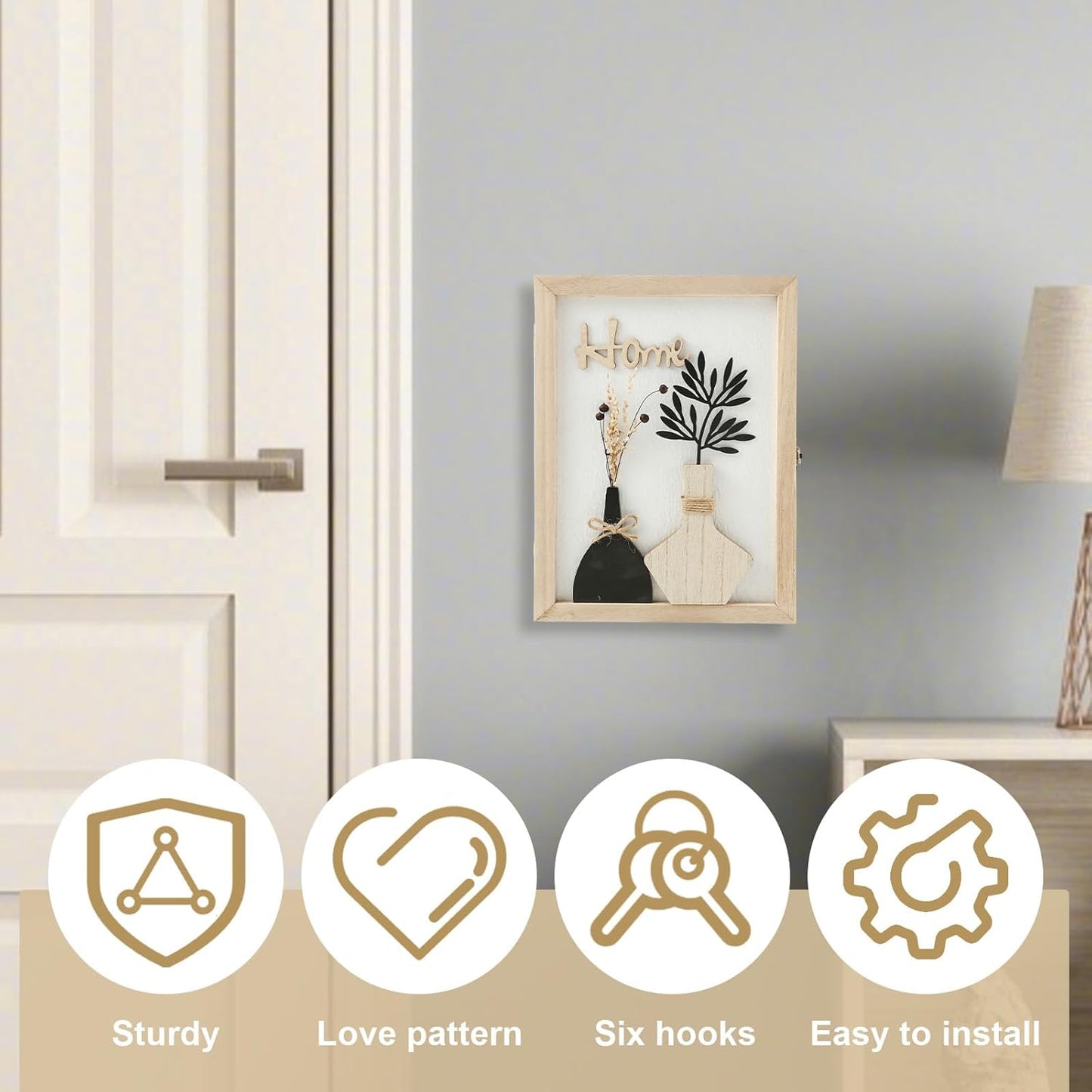6 Hooks Rustic Access Card Hanger / Beige A