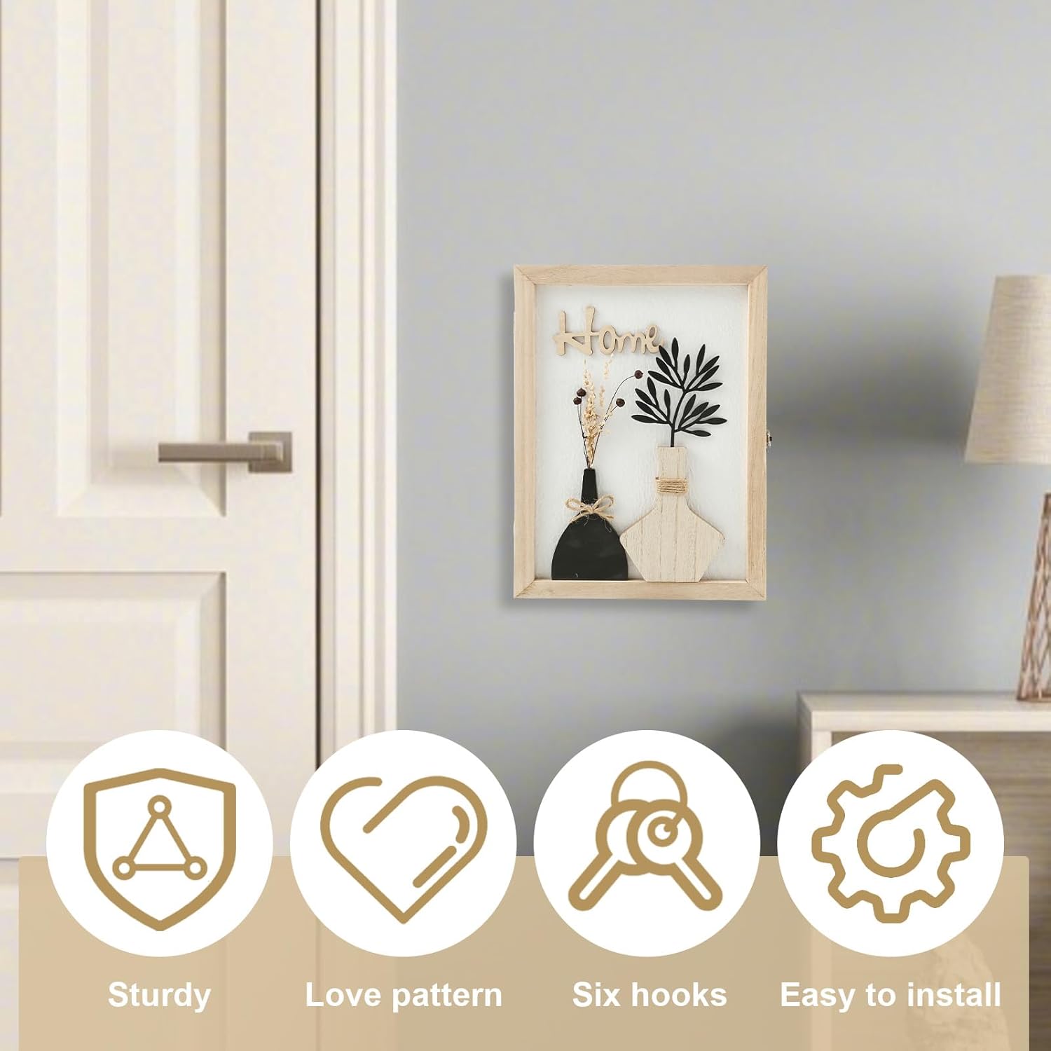 6 Hooks Rustic Access Card Hanger / Beige A