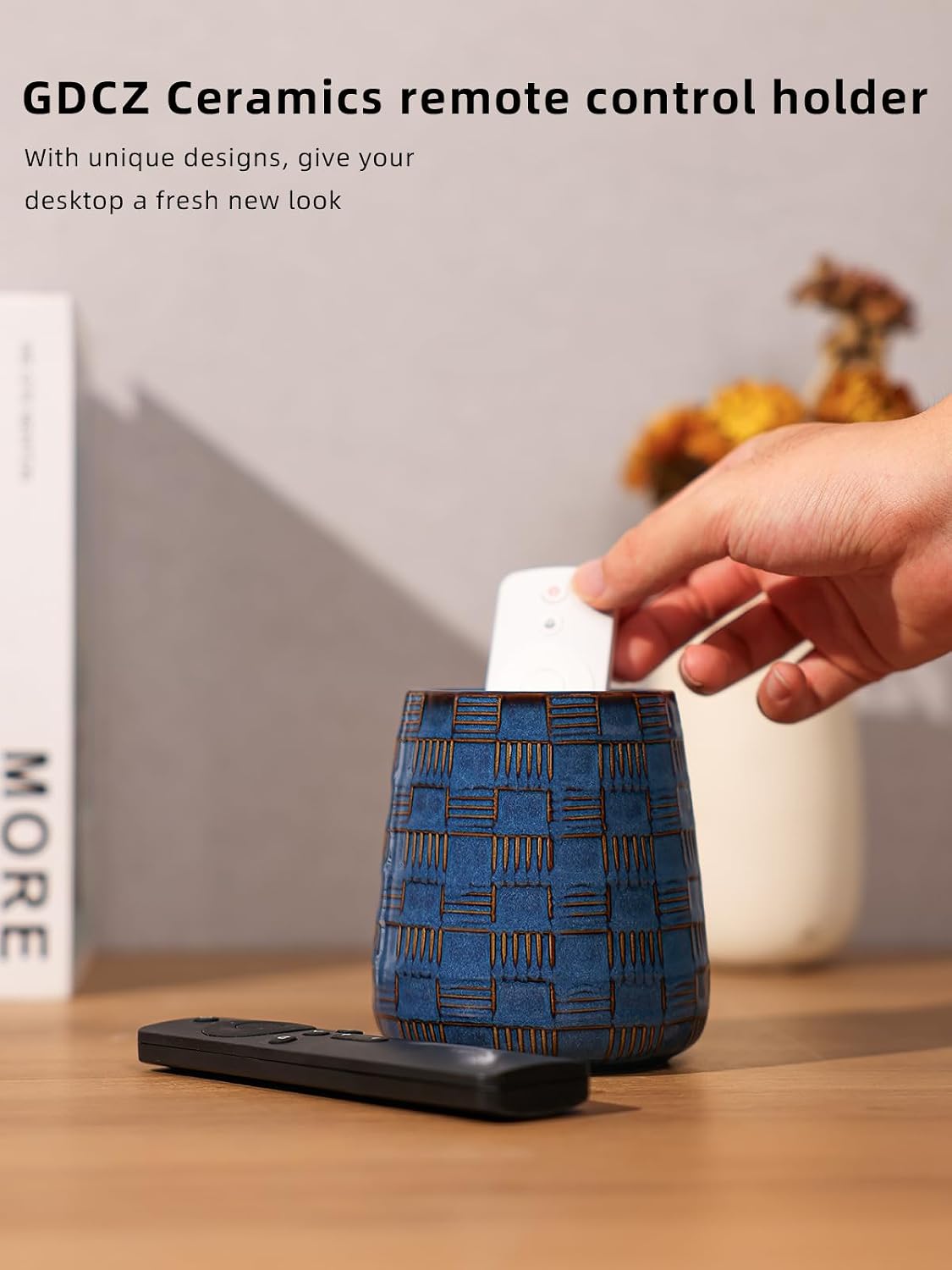 Ceramic TV Remote Control Holder / Blue