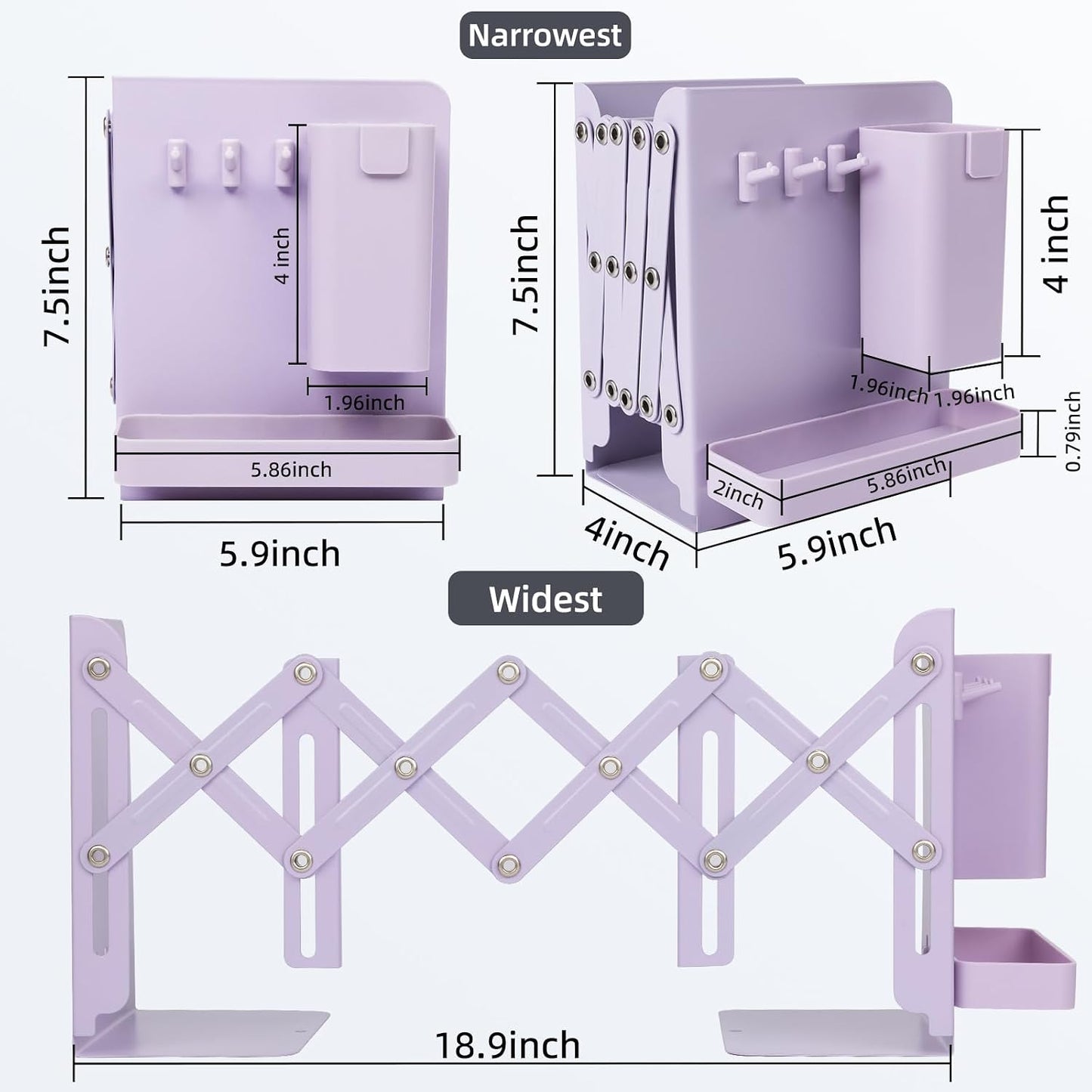 19" Metal Book Ends for Heavy Books / Purple