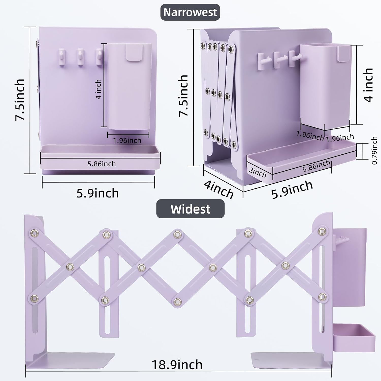 19" Metal Book Ends for Heavy Books / Purple