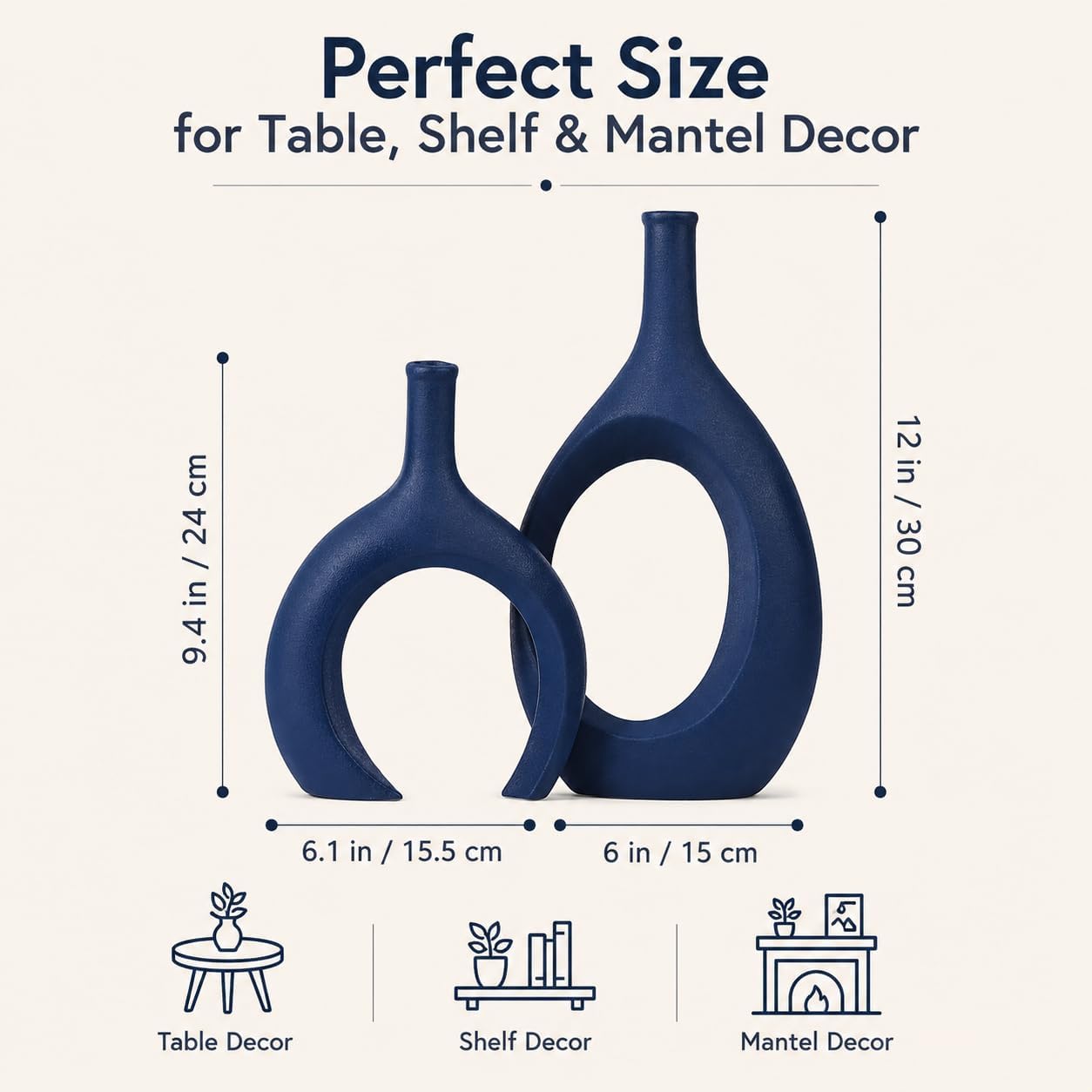 Modern Snuggle and Huging Style Ceramic Vase for Pampas Grass / Blue / Set of 2