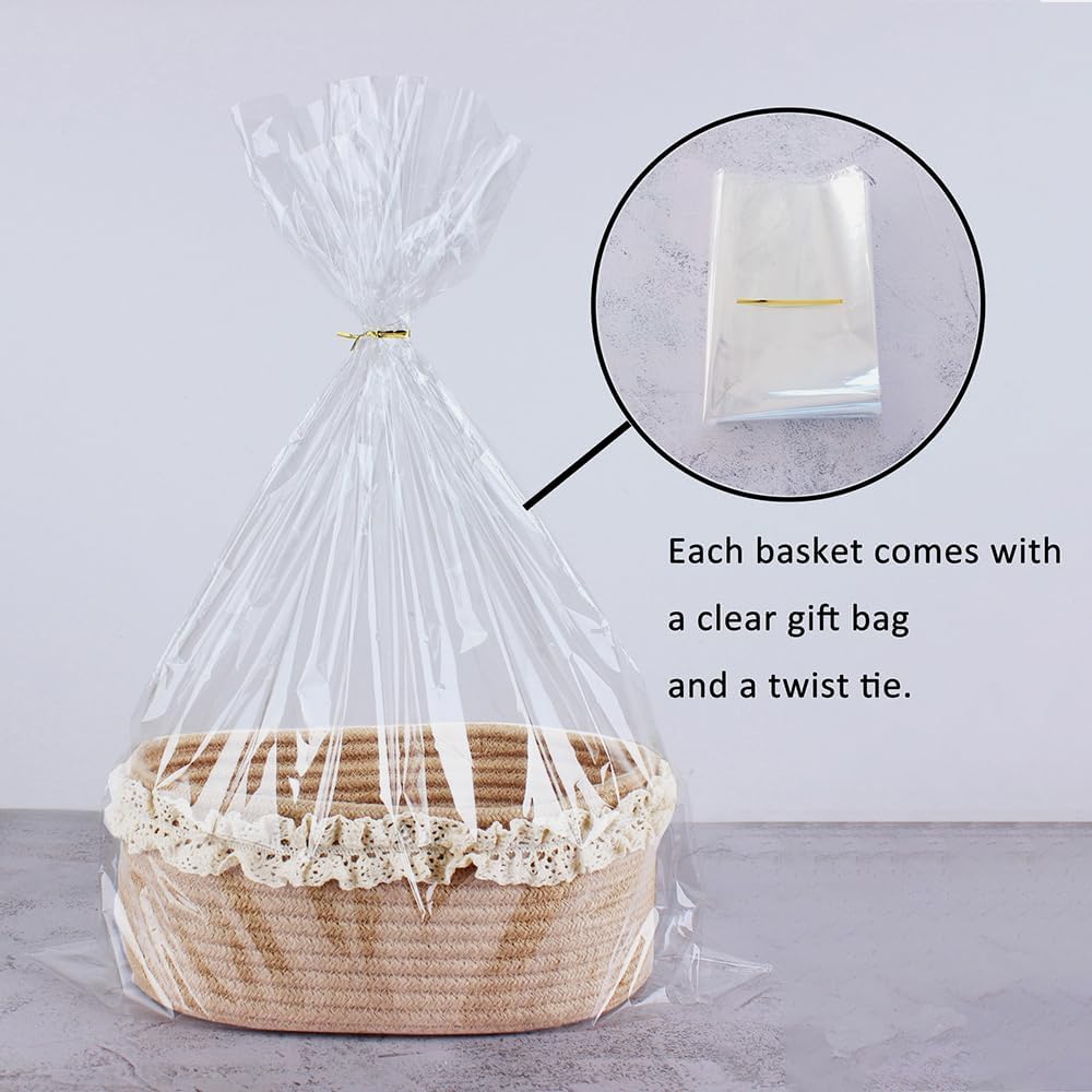 Decorative Jute Woven Basket for Nursery / Brown with Lace / 12 x 8 x 5 / Oval