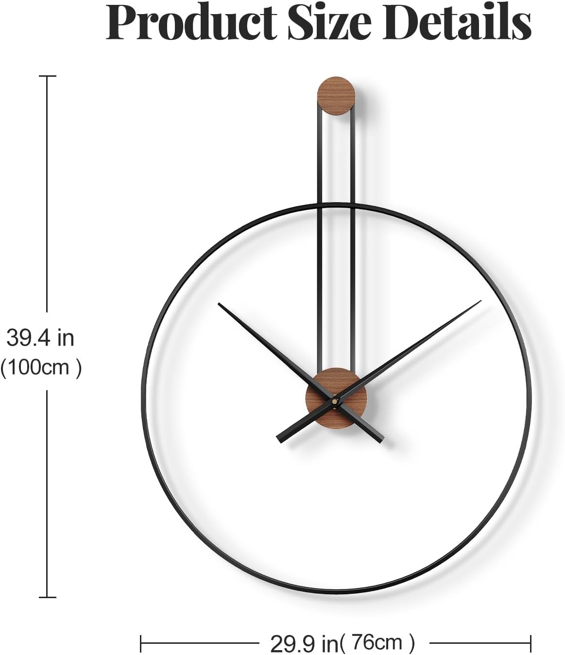 Cuspin 30 Inch Large Wall Clock, Modern Black Metal Clocks for Living Room | Battery operated, silent non ticking, open