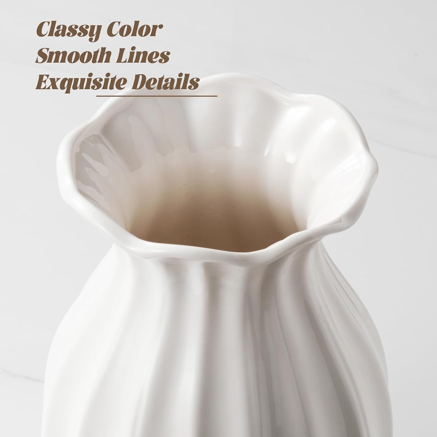 Ceramic Vase / Unique Vases for Farmhouse / White / 7.8 Inch