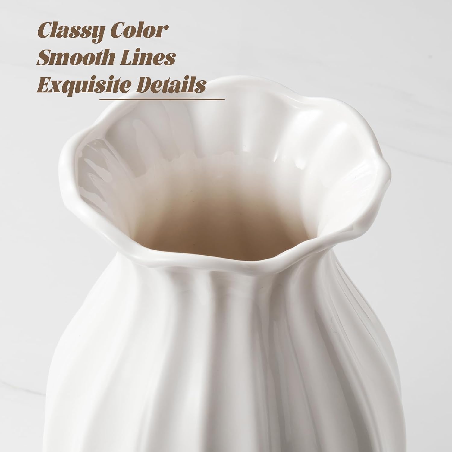 Ceramic Vase / Unique Vases for Farmhouse / White / 7.8 Inch