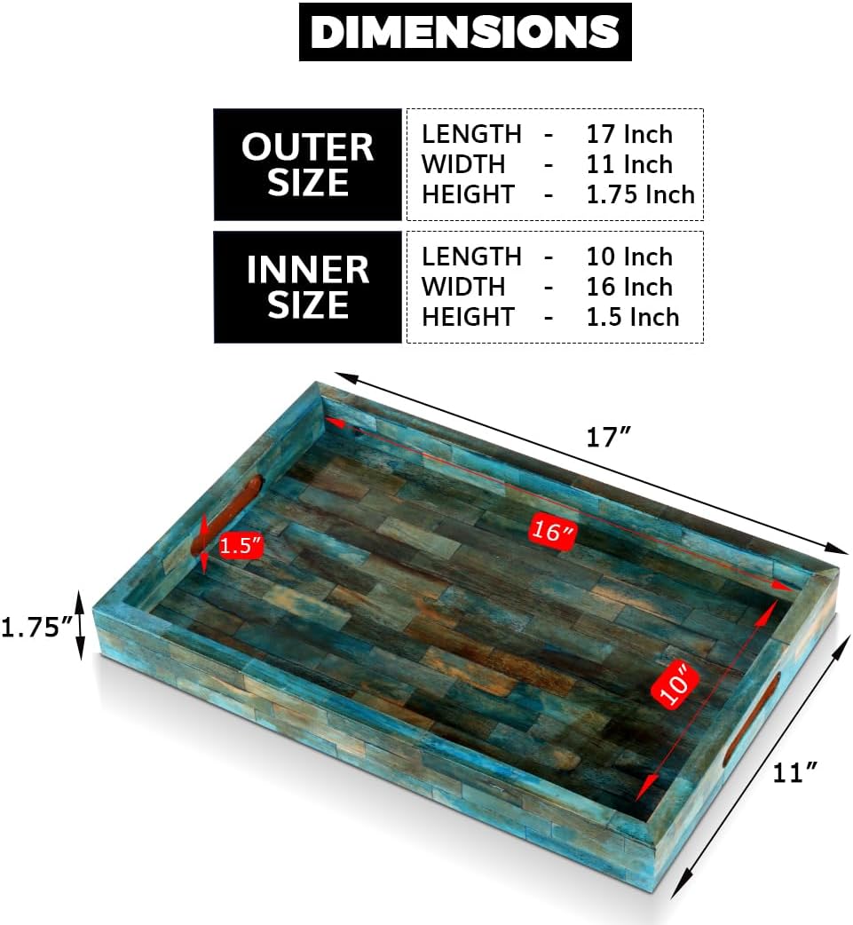 Bone Inlay Decorative Tray / 11 x 17 / Verdigris
