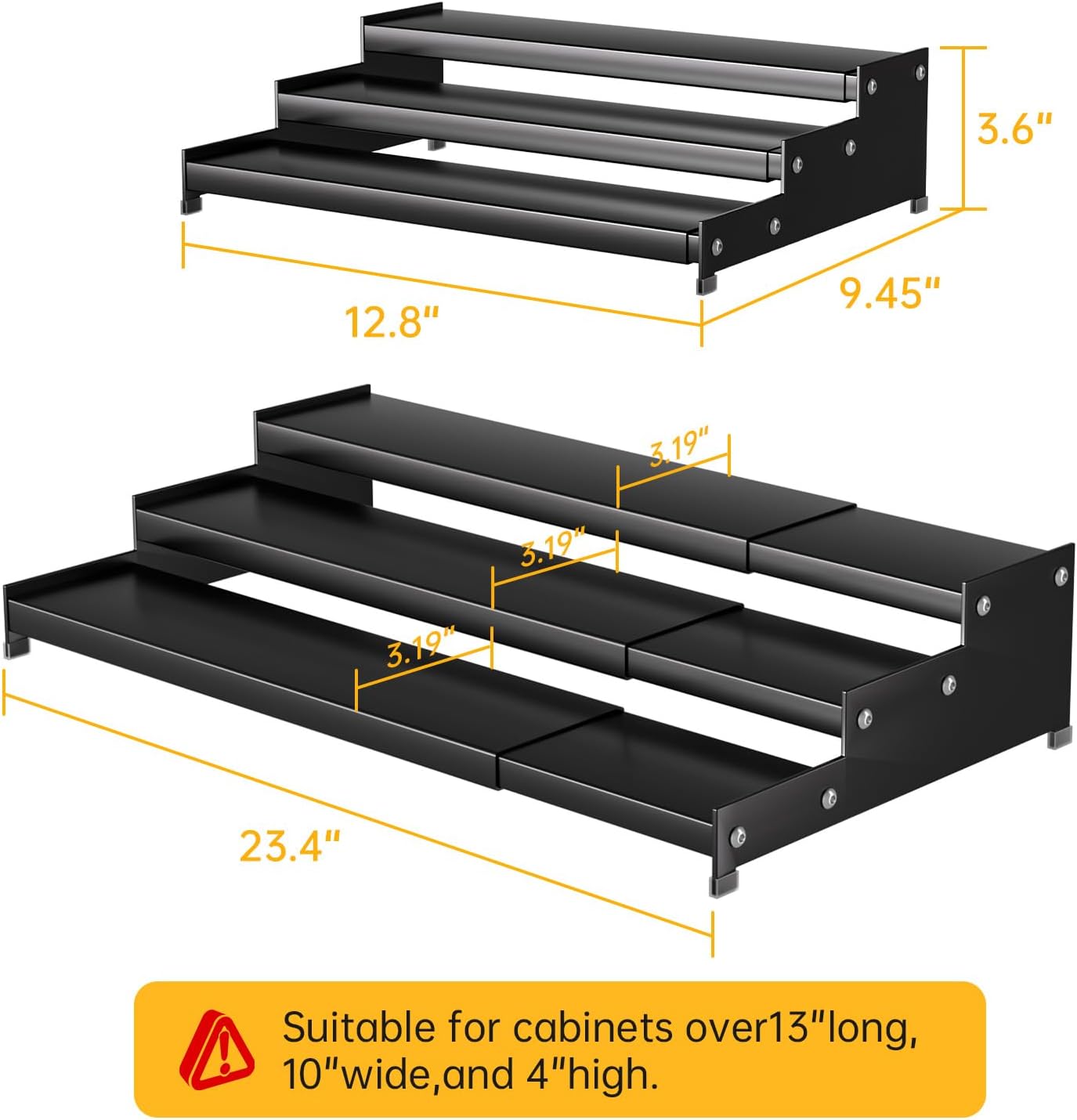 Expandable Carbon Steel Spice Rack Organizer for Pantry, Adjustable 3-Tier Ladder Shelf,Holds Up to 24 Cans,Kitchen