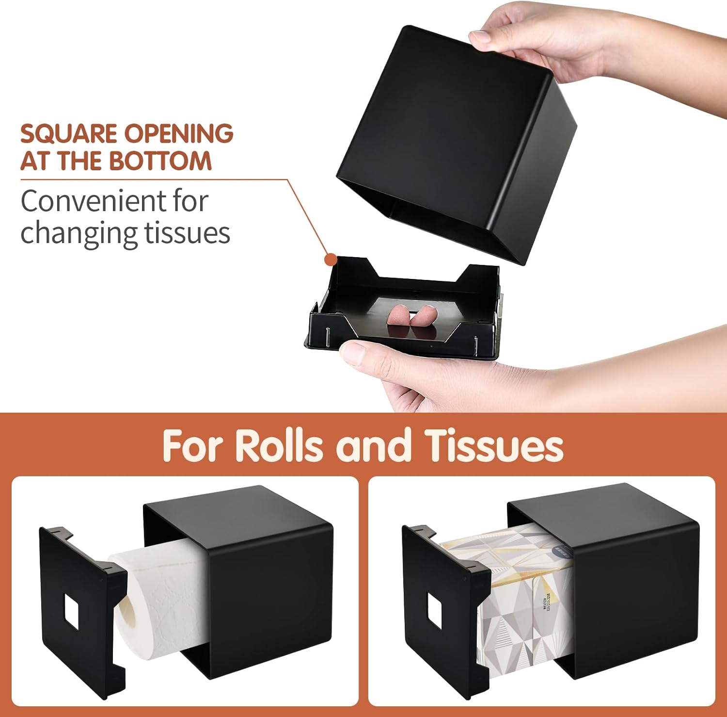 Modern Decorative Square Facial Storage Tissue Box Holder / Matte Black