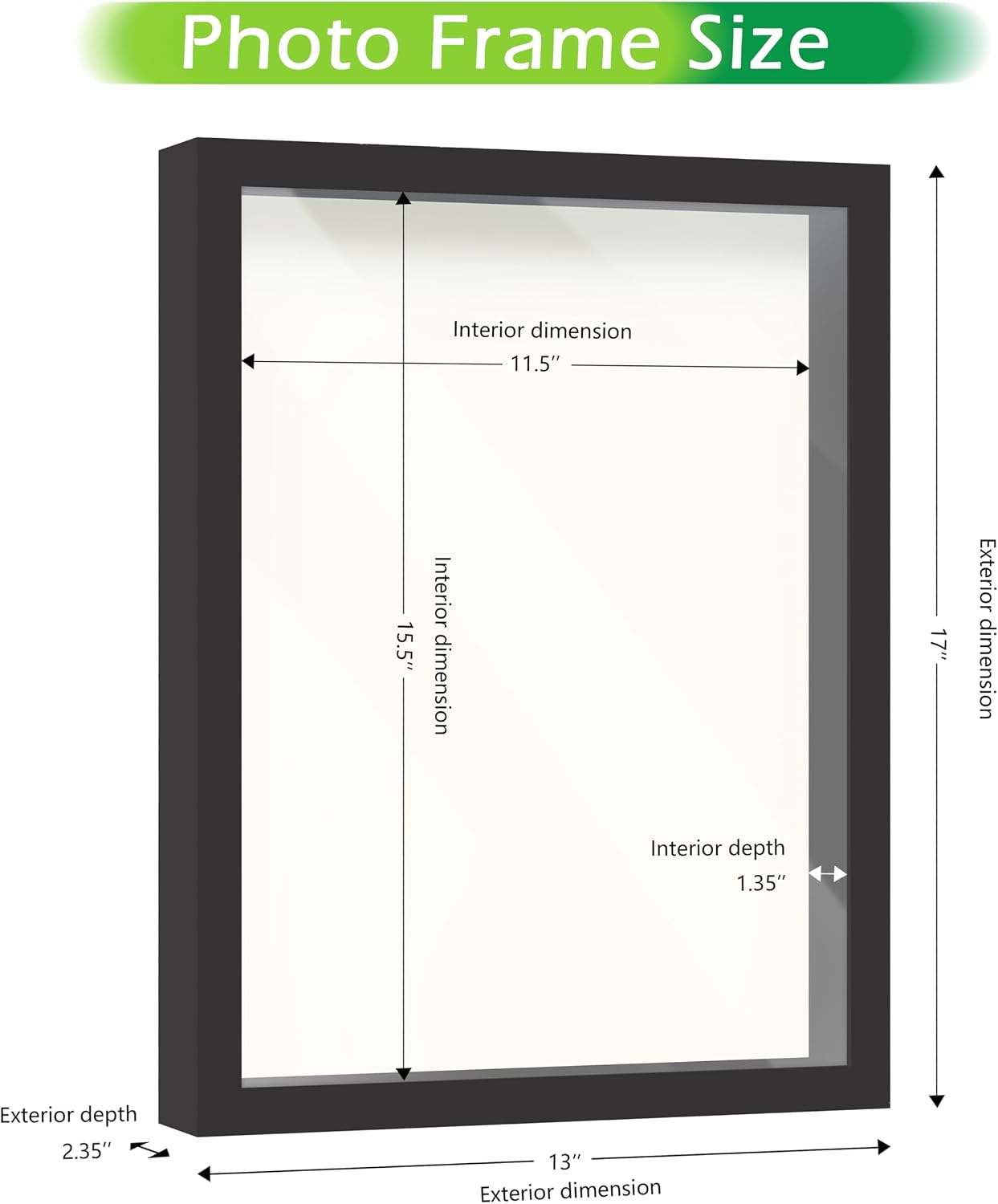 FrameWorks 12” x 16” Black Wooden Shadow Box Frame – Display Case with Soft Felt Back, Memory Box with Tempered Glass