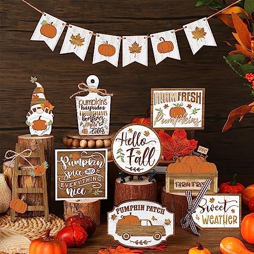 Thyle 15 Pcs Fall Tiered Tray Decor, Rustic Fall Table Decor