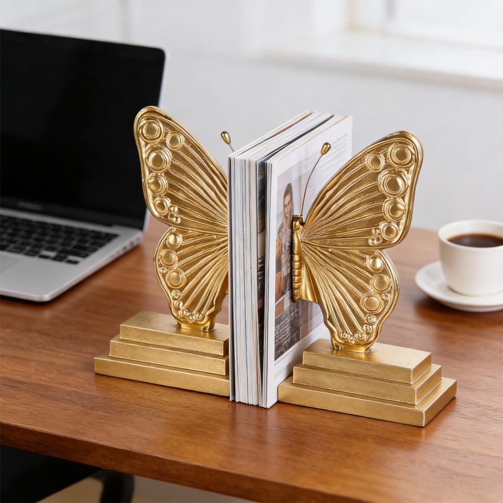 Vintage Butterfly Bookends / Gold