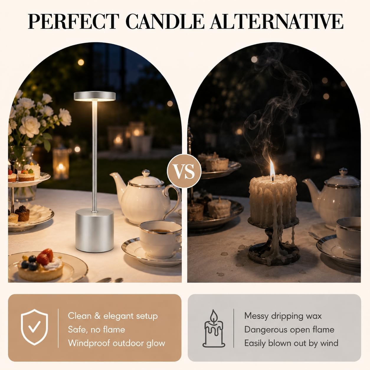 AUDLES Silver Rechargeable Table Lamps 2 Pack, Cordless Battery Operated LED Desk Lamp with Touch Control, 3 Color