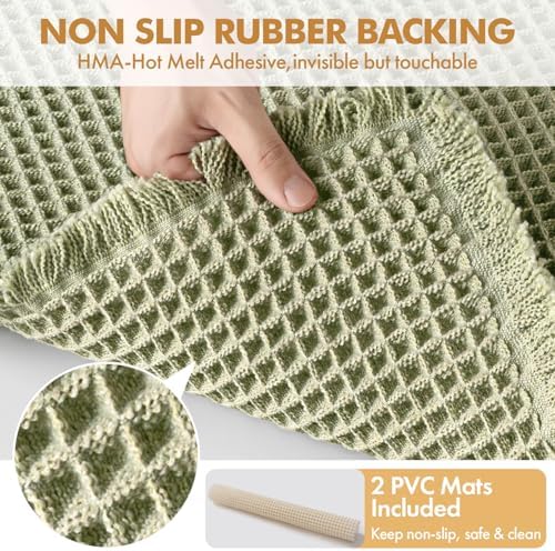 MIULEE Set of 2 Waffle Bathroom Rugs Sage Green Bath Mat 17"x24"+20"x32"
