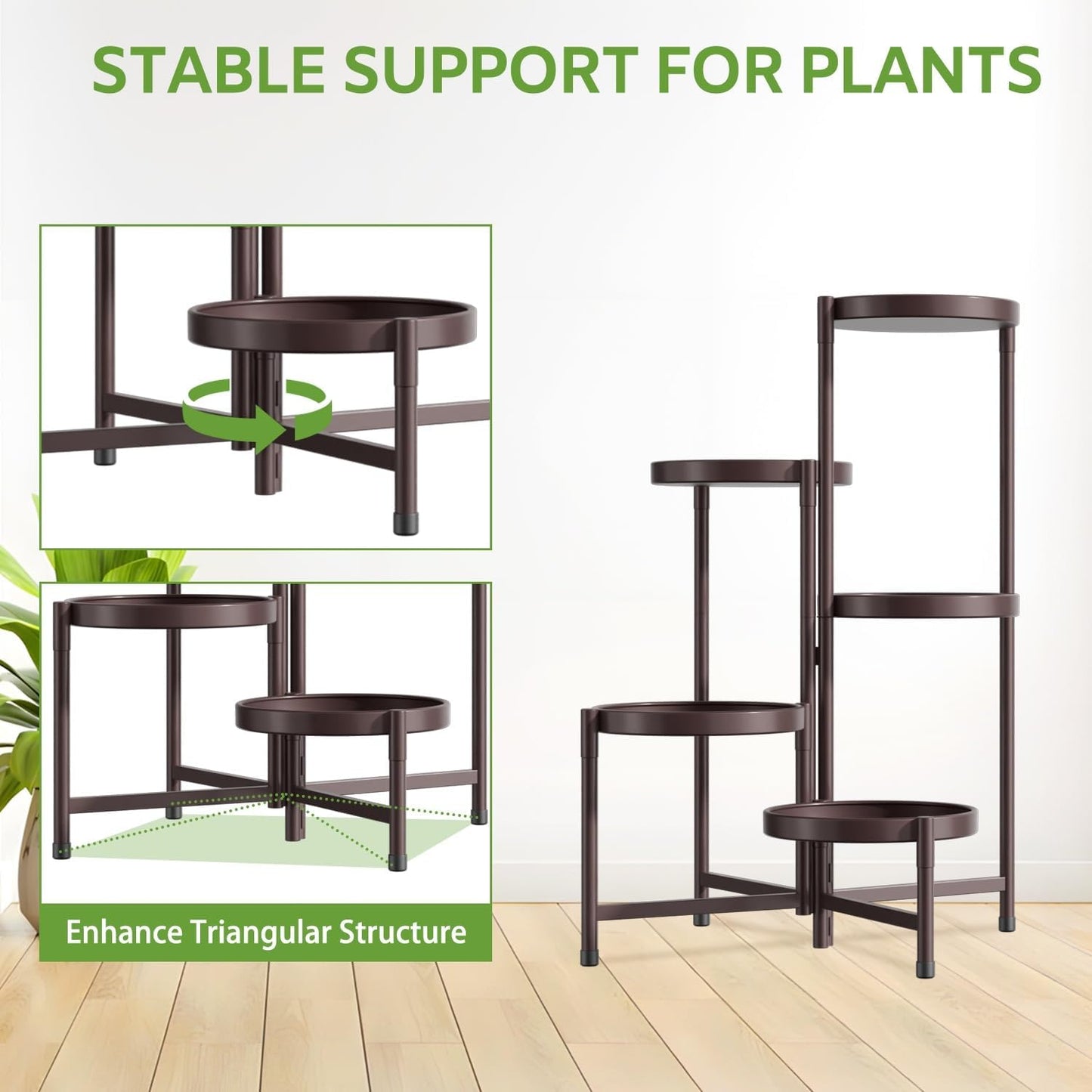 iDavosic.ly 5 Tier Large Plant Stand Indoor Outdoor, 10 Inch Tray, Bronze | Tiered Metal Corner Heavy Duty Multiple