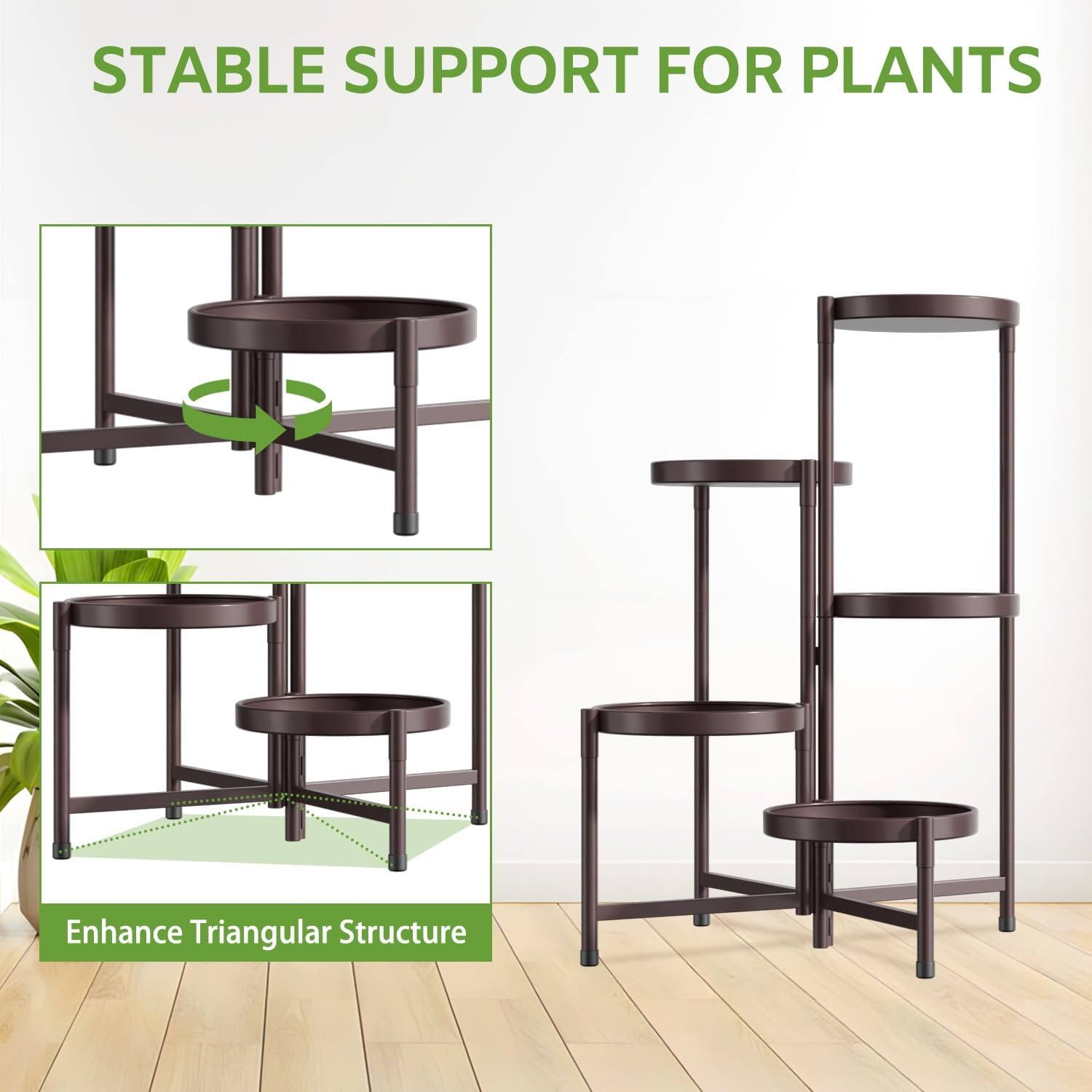 iDavosic.ly 5 Tier Large Plant Stand Indoor Outdoor, 10 Inch Tray, Bronze | Tiered Metal Corner Heavy Duty Multiple