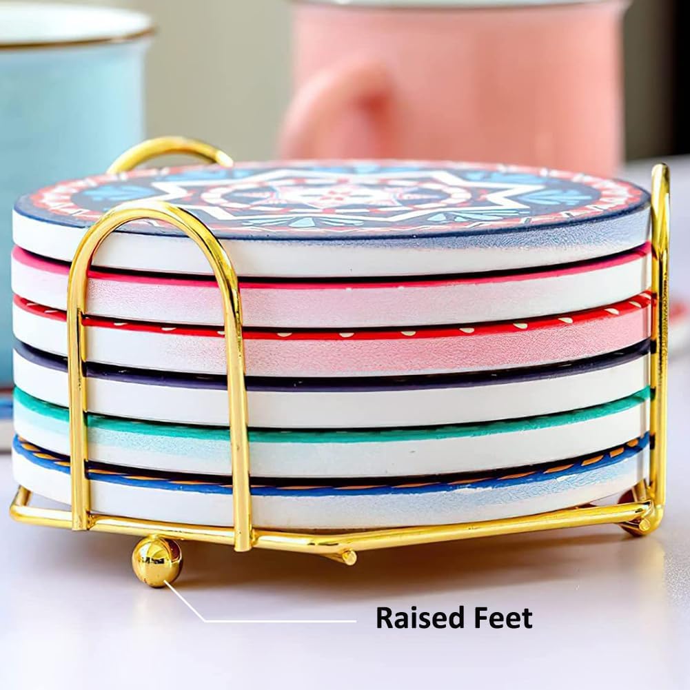 Modern Hexagon Iron Metal Coaster Holder Bulk Cup Storage Caddy for Round / Gold / 4 Inch / Set of 2