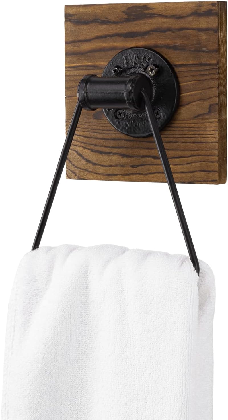 MyGift Bathroom Hand Towel Holder, Towel Rack Ring 5.5x8.7 inch for Kitchen, Laundry Room, Matte Black Industrial Metal