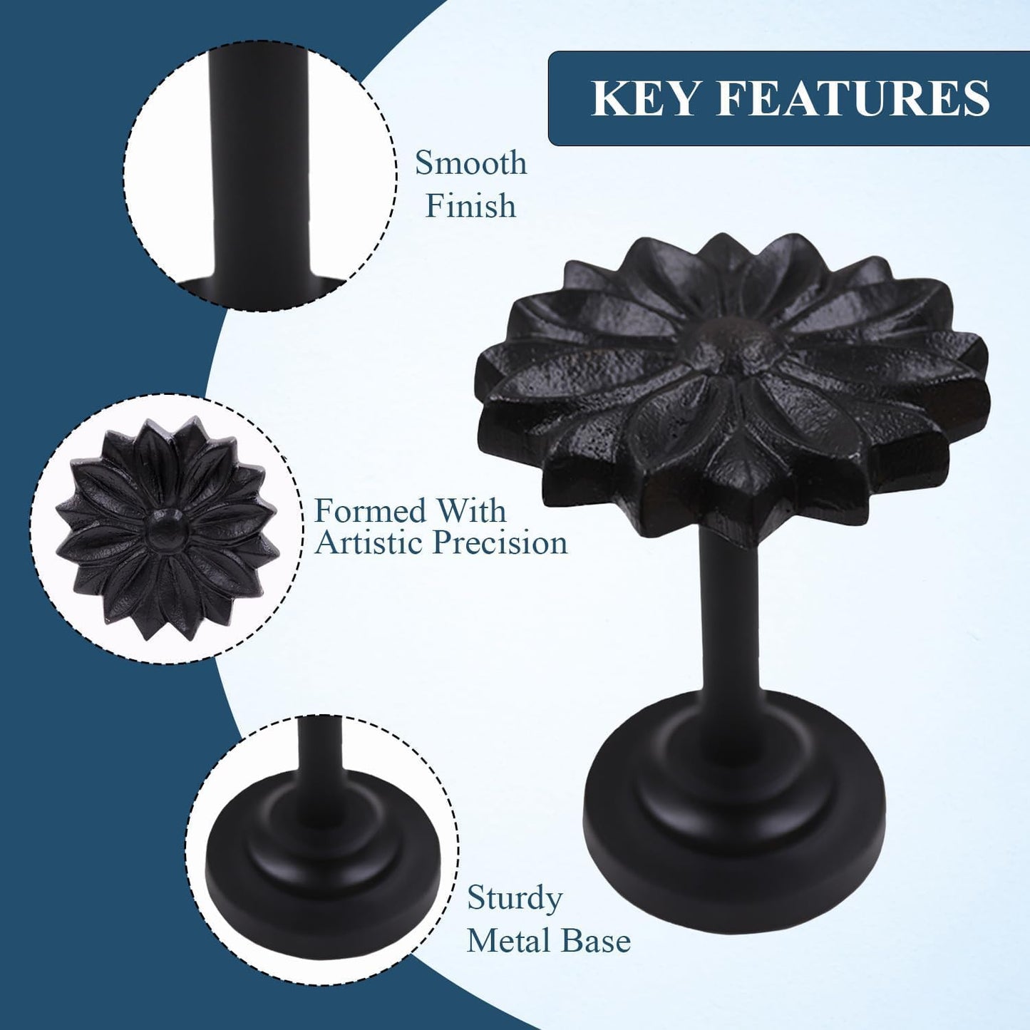 The Metal Magician Wall Mounted Floral Curtain Holdbacks (Pack of 4) - Boho Flowery Curtain Holders for Living Room