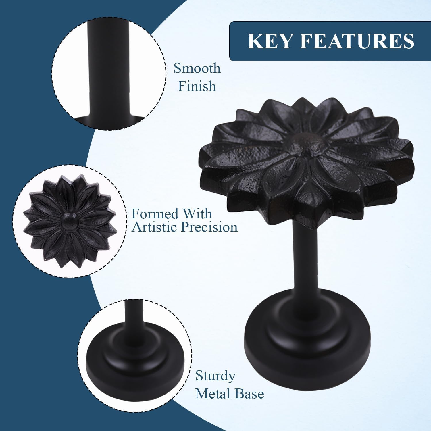 The Metal Magician Wall Mounted Floral Curtain Holdbacks (Pack of 4) - Boho Flowery Curtain Holders for Living Room