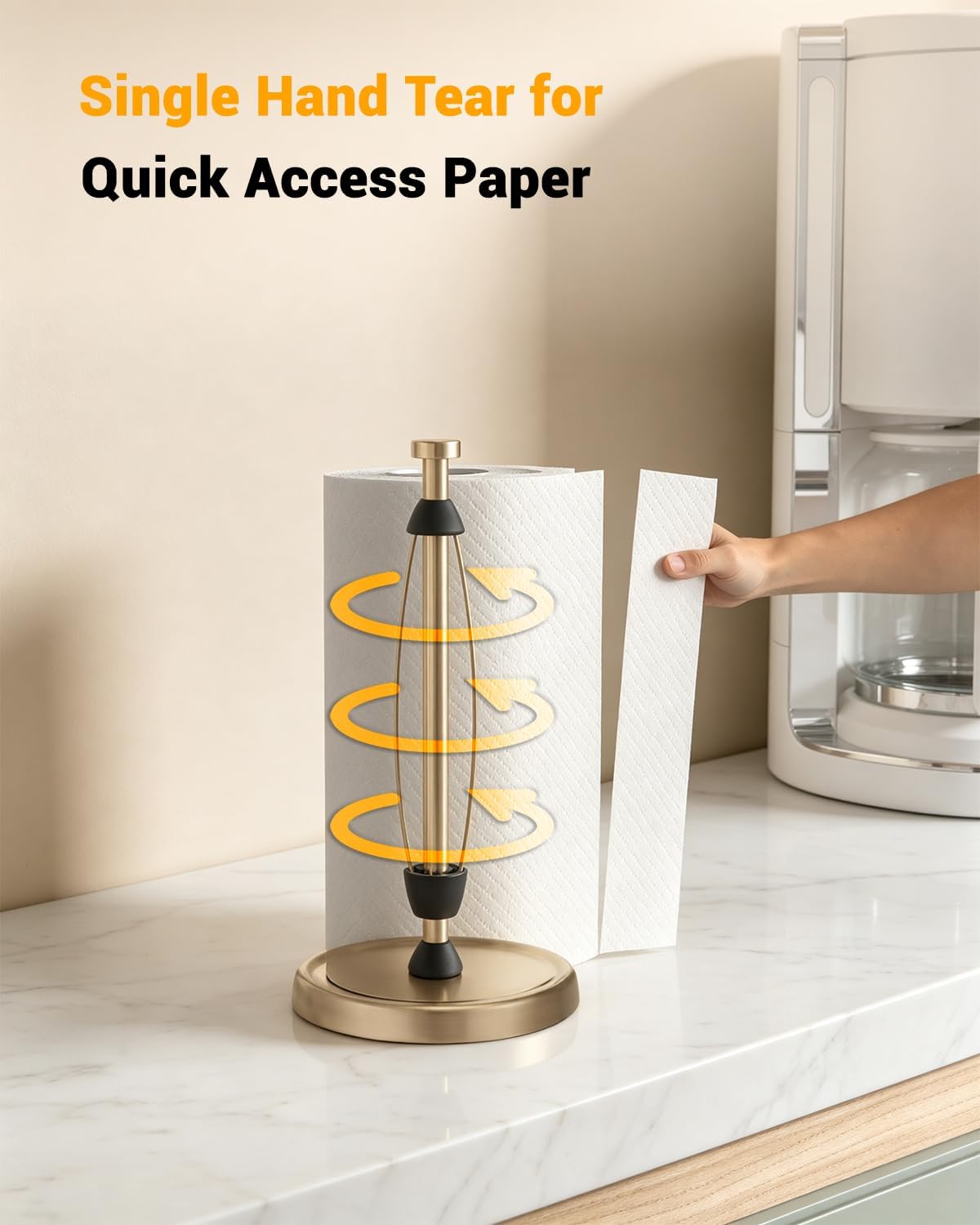 Paper Towel Holder Countertop, Gold Kitchen Accessories Decor, Stainless Steel, Weighted Base, Warm Gold, Paper Towel