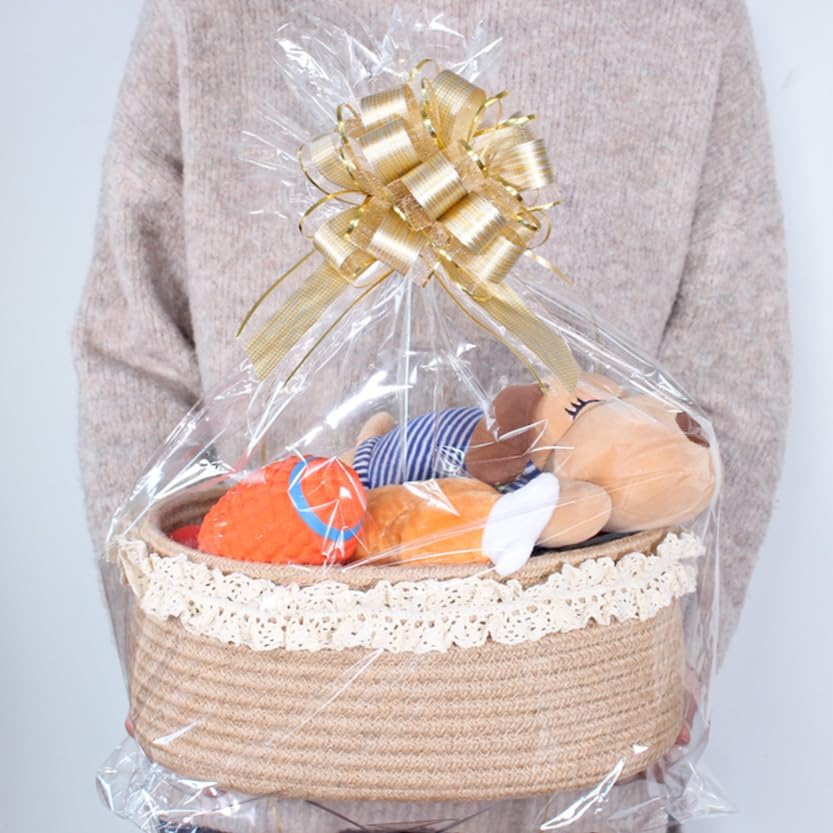 Decorative Jute Woven Basket for Nursery / Brown with Lace / 12 x 8 x 5 / Oval