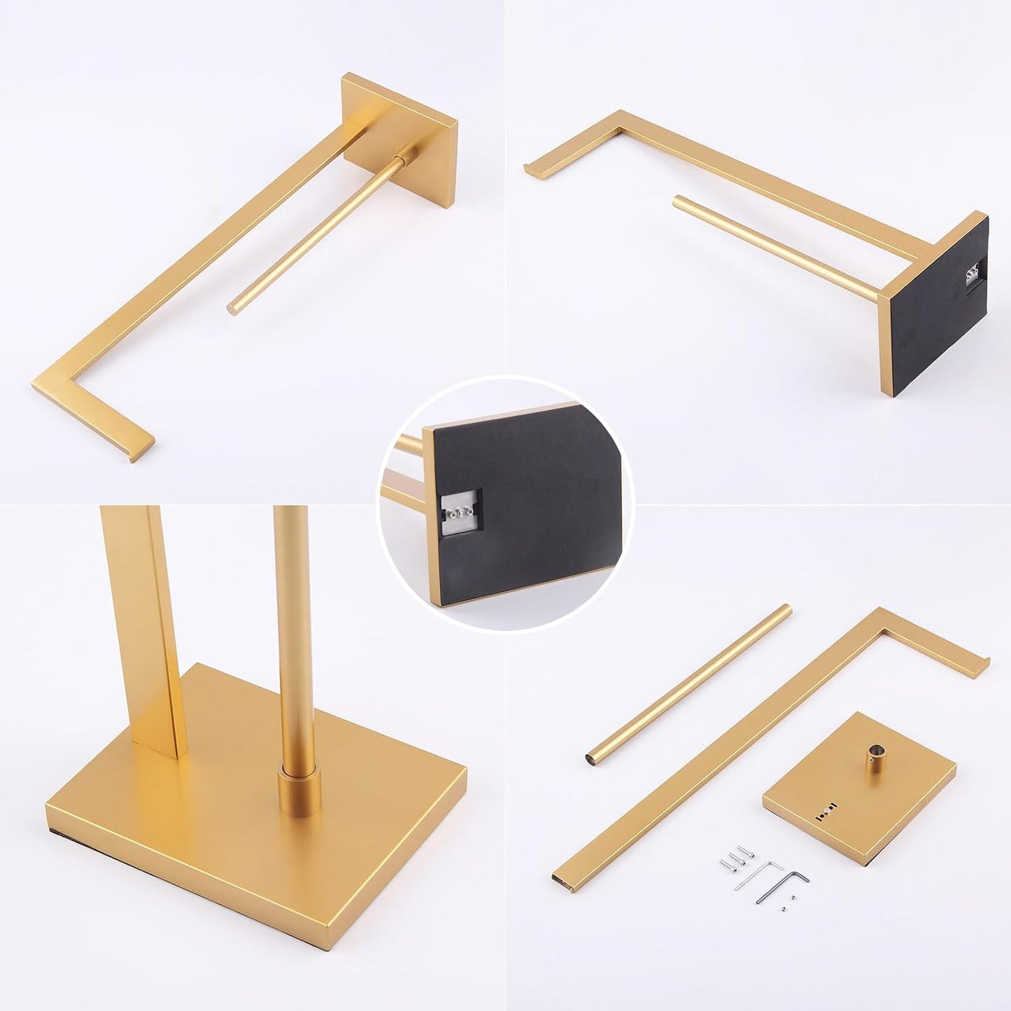GERZWY Gold Toilet Paper Holder Free Standing with Reserve Stainless Steel Tissue Roll Holder Floor Stand Storage