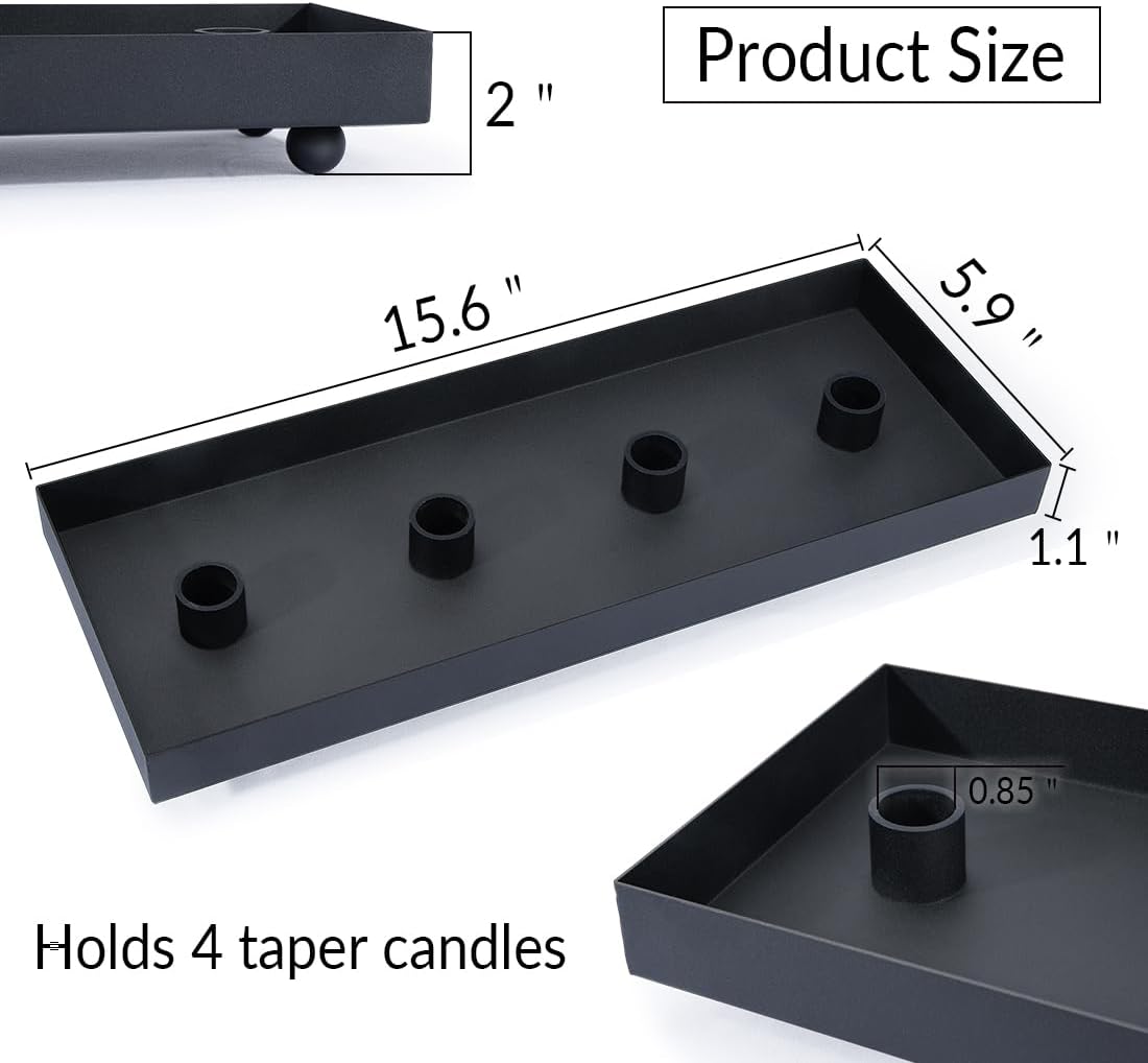 TELOSMA Matte Black Iron Advent Candle Holder, 4 Candlestick Seats | Advent taper candle tray; decorative centerpiece