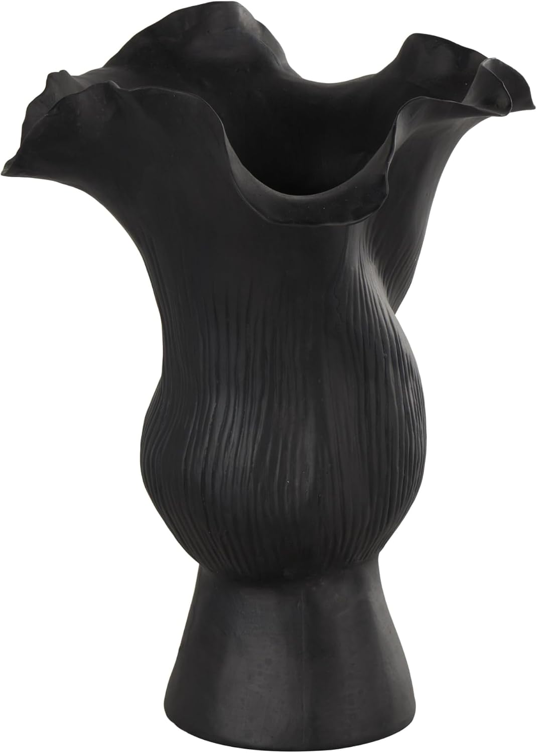 Ceramic Abstract Floral Inspired Vase / Black / 8 x 7 x 11