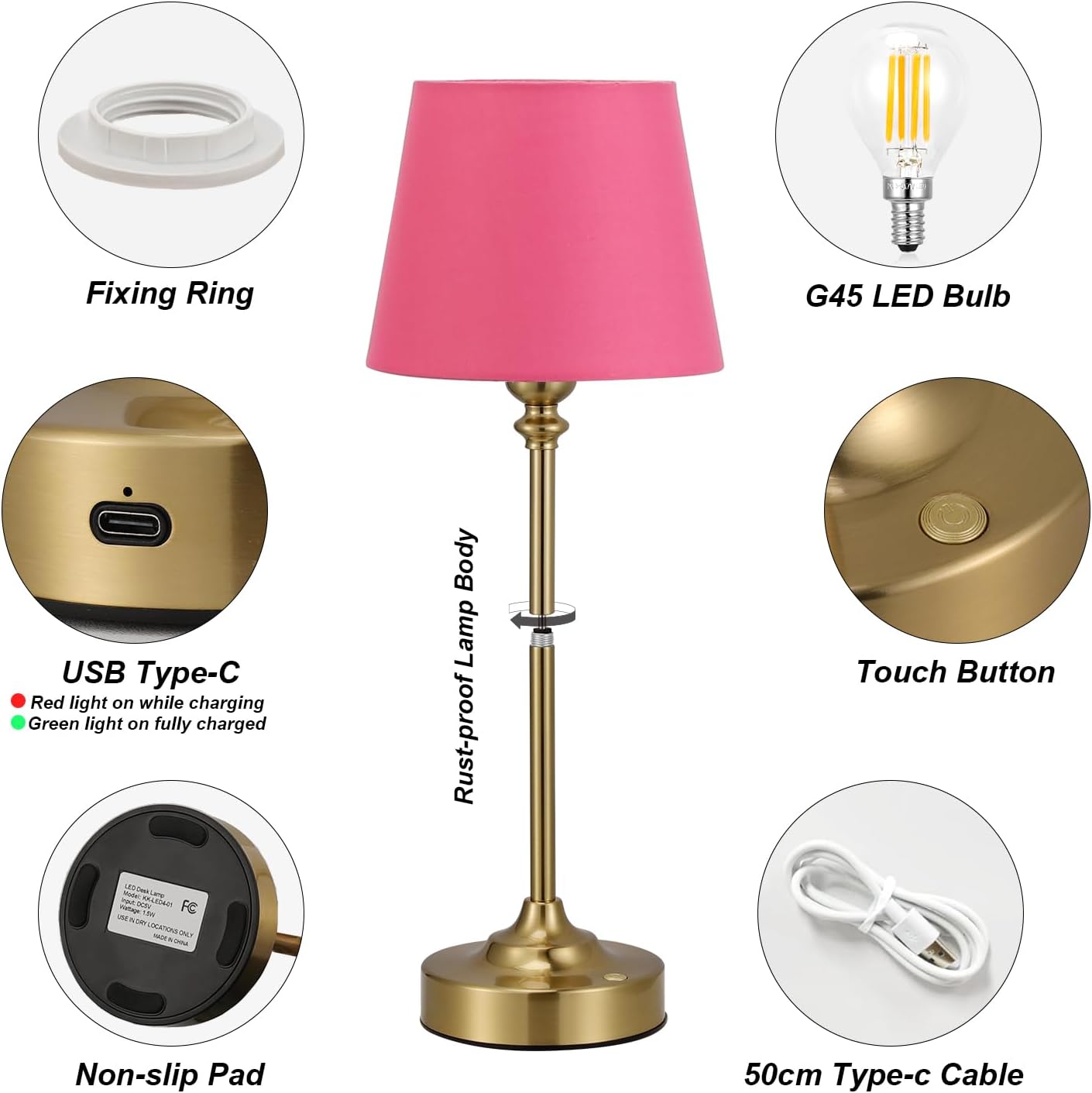 Cordless Table Lamps Rechargeable Set - 2 Pack Brass 4000mAH Battery Operated Lamps for Decor, 3000K Stepless Dimming
