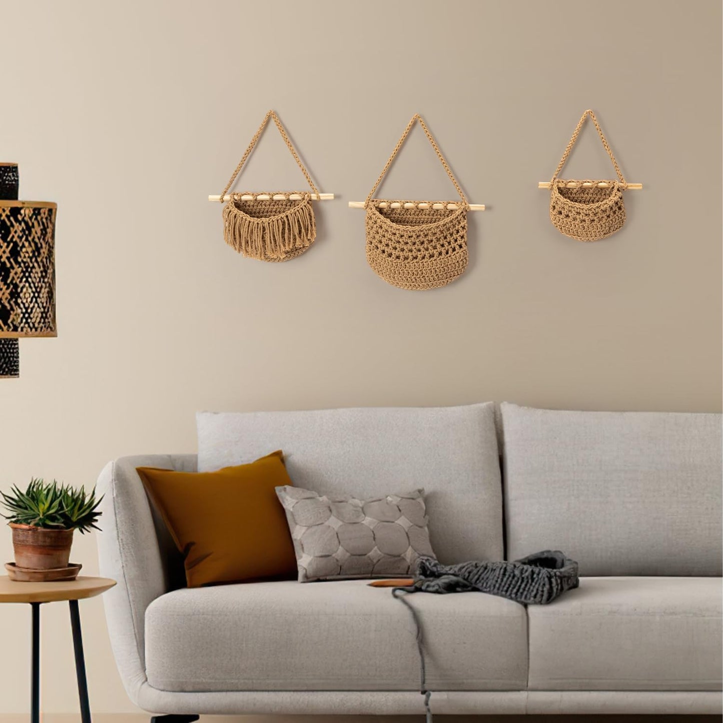 3 Tier Woven Wall Basket / Brown