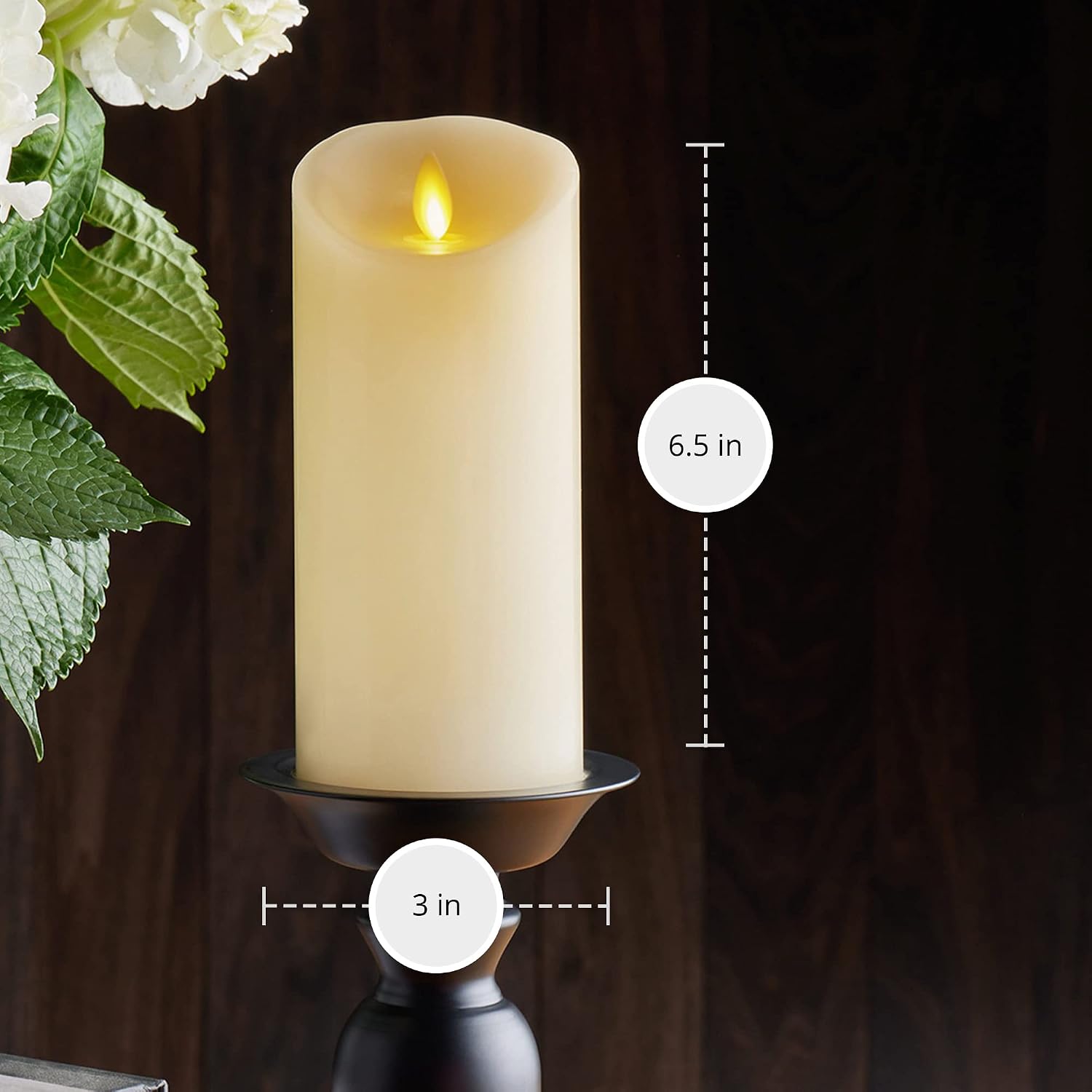Luminara Flameless LED Battery Operated Ivory Pillar Candle, Flickering Realistic Moving Flame, 3" x 6.5" Real Wax