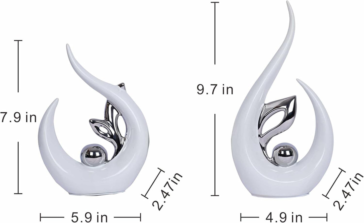 White Decor Accent Ceramic Statue Mid Century Modern Home Decor Accents / White Silver / Set of 2