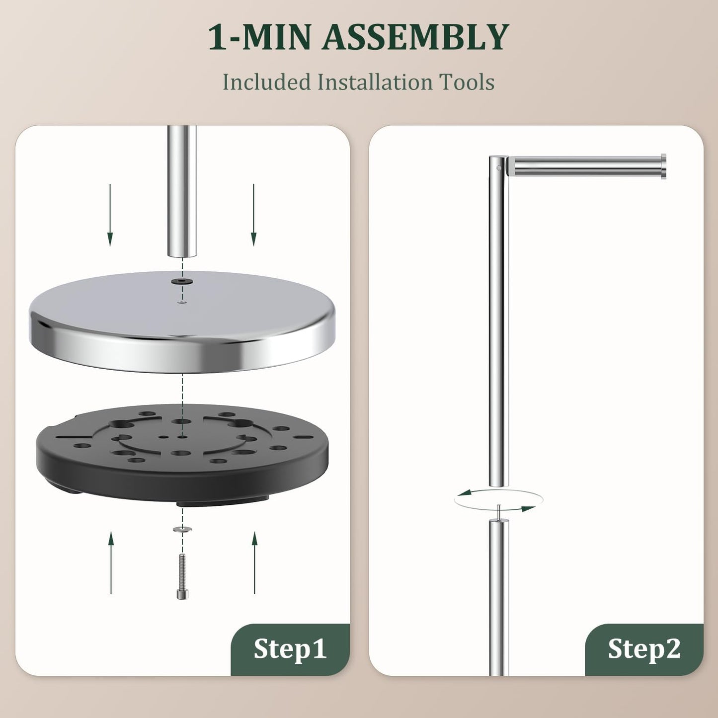 Chrome Toilet Paper Holder Stand Freestanding Tissue Roll Holder Bathroom | 304 Stainless Steel Rustproof Free Standing