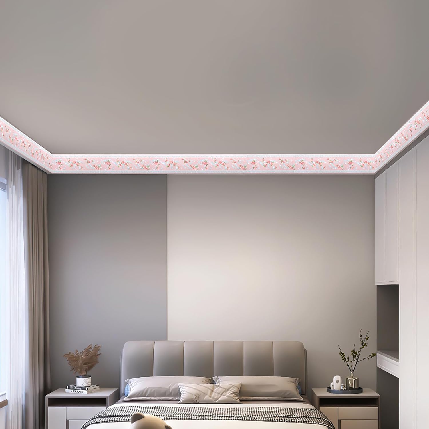 Flower Wallpaper Border Peel and Stick 3D Pattern Wall Decor Trim / Pink / 394 x 4.1
