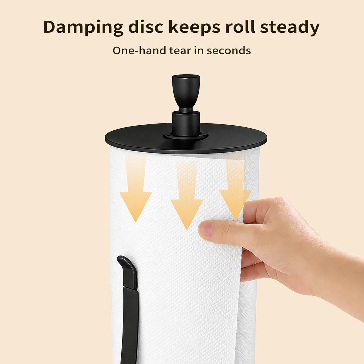 Heavy Duty Paper Towel Holder Countertop with Top Damping Disc Black | Easy One-Handed Tear, Weighted Base Non-Slip