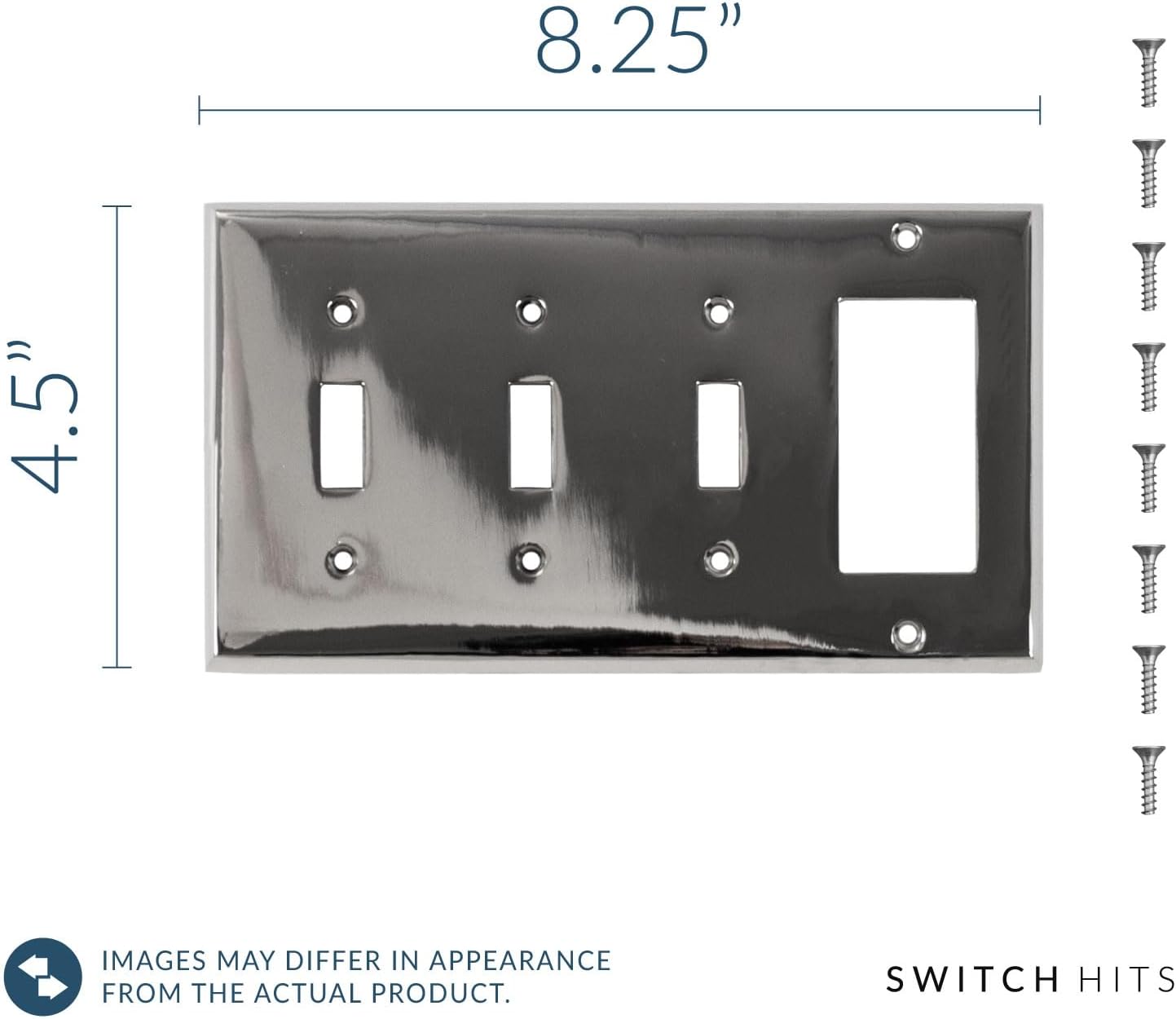 Polished Nickel Outlet Wall Plate | 3 Toggle - 1 GFI Rocker | 8.25" x 4.5" | Hand-Polished Brass Construction