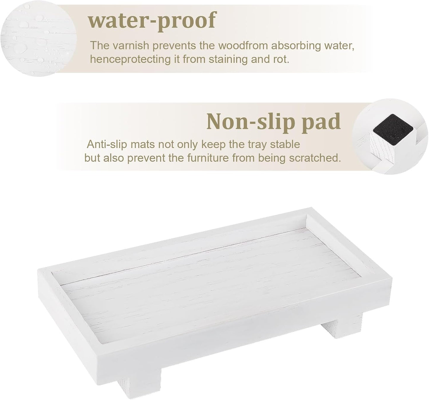 Decorative Tray Small Pedestal Stand Farmhouse Bathroom Decor Wooden Riser / White / 9.4 x 4.7 x 1.7