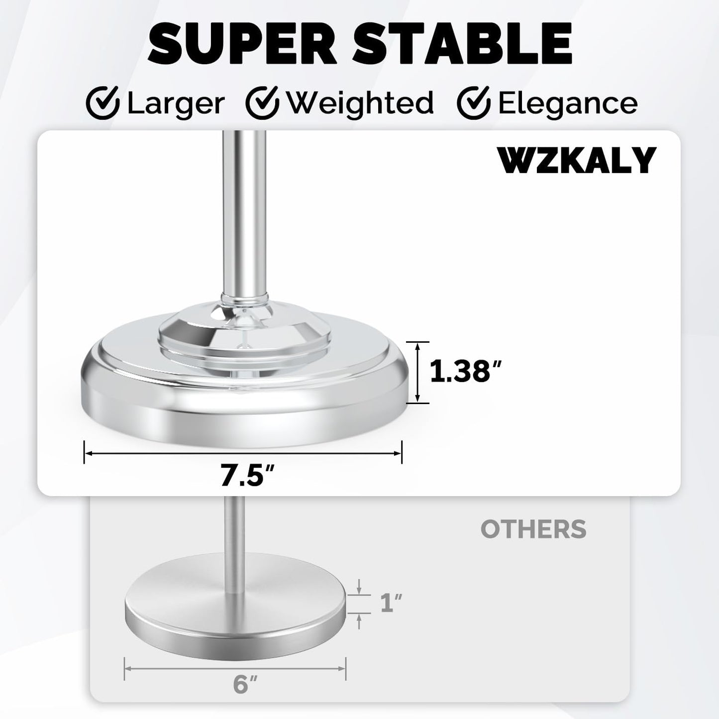 Toilet Paper Holder Stand Stainless Steel & Weighted Base Chrome | Polish Finish Post Pivoting Design Easy to Change
