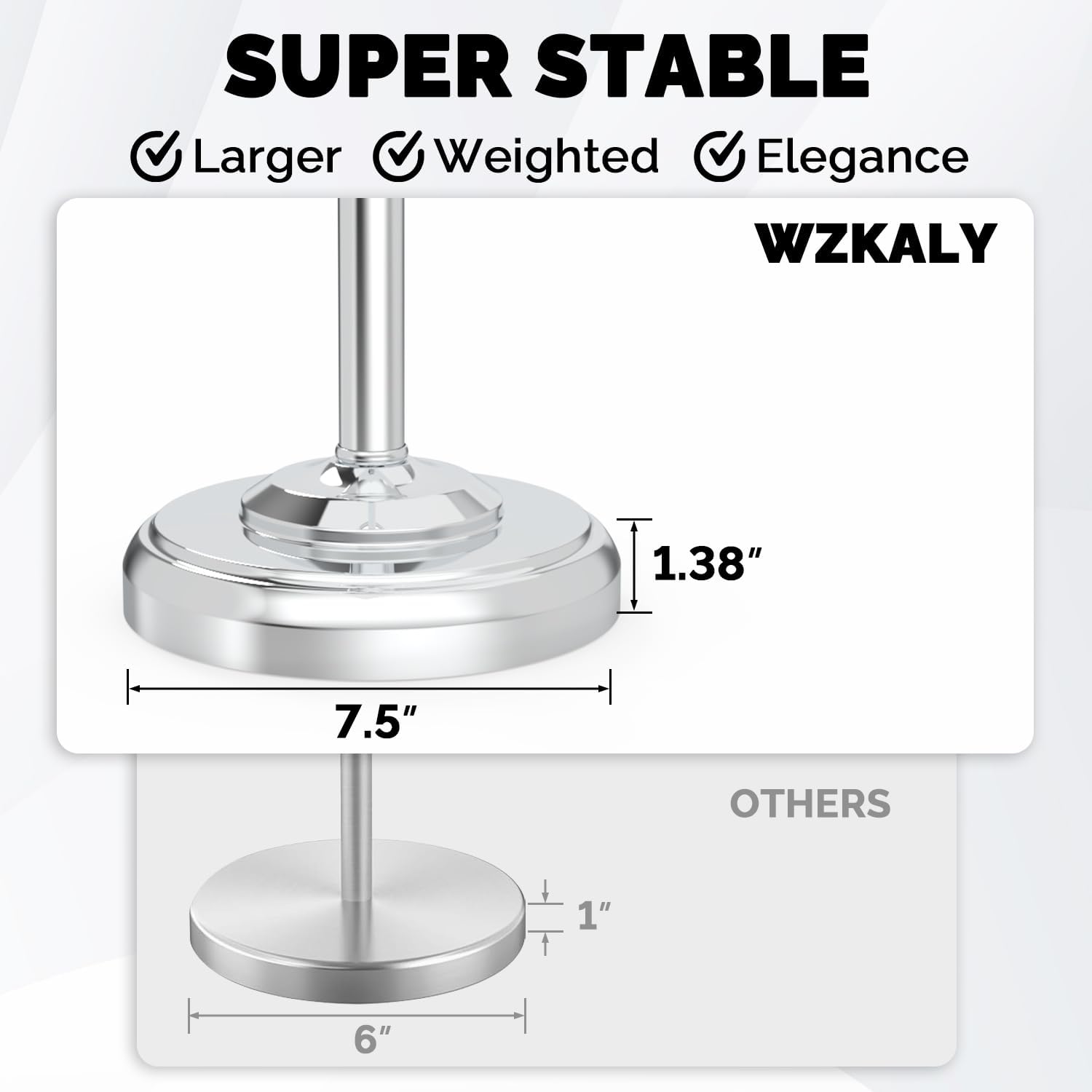 Toilet Paper Holder Stand Stainless Steel & Weighted Base Chrome | Polish Finish Post Pivoting Design Easy to Change