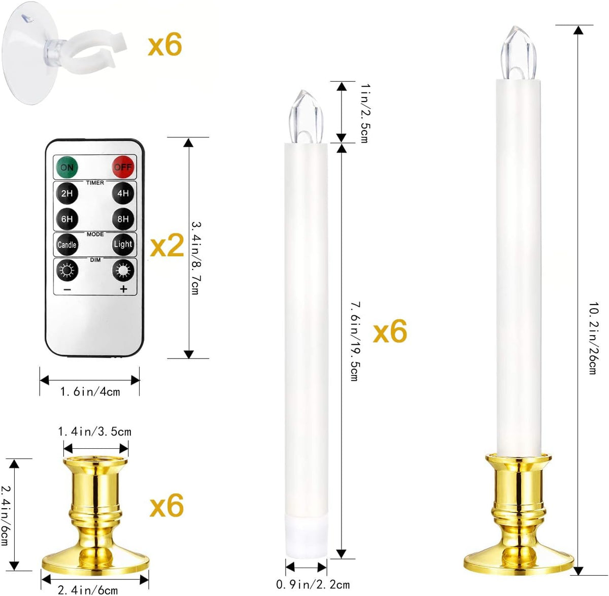 YAUNGEL Christmas Window Candles, 6 Pack Battery Operated Flameless Taper Candles for Windows with Timer Remote