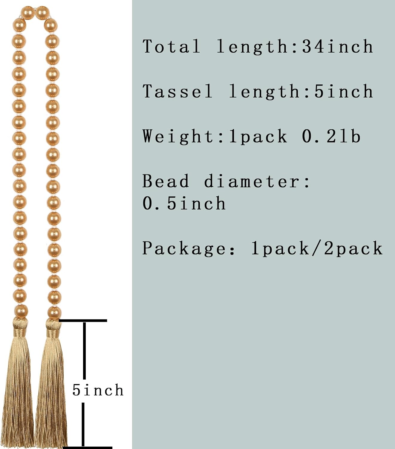 Pearl Glass Bead Garland / Gold / 34 Inch / Set of 2