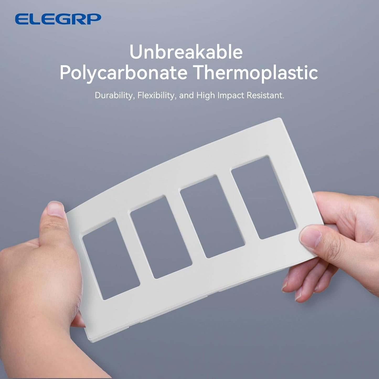 ELEGRP 4-Gang Screwless Decorative Wall Plates, Mid-Size Unbreakable Thermoplastic Faceplate Cover for Decorator