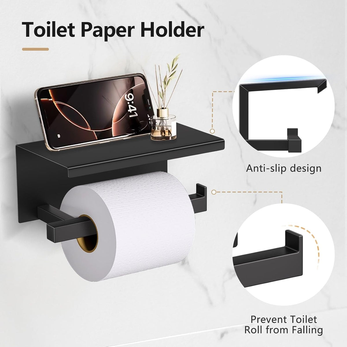 TQKAG 5-Pieces Matte Black Bathroom Hardware Accessories Set 23.6" SUS304 Stainless Steel Towel Bar Set Wall Mounted