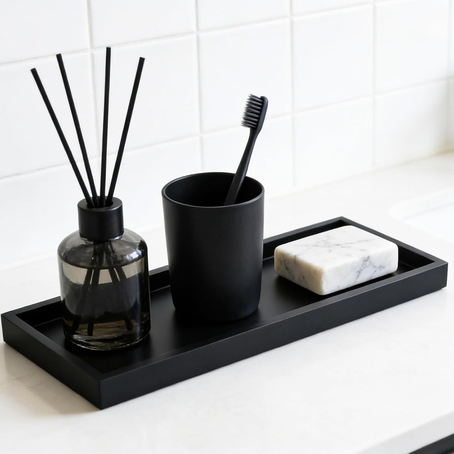 Candles / Resin Bathroom Vanity Tray / Rectangle / Matte Black