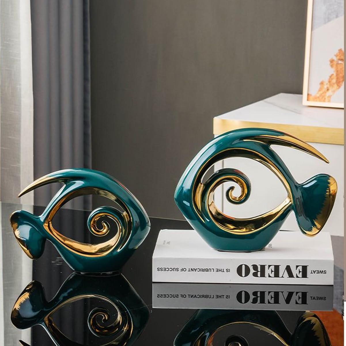 Ceramic Statues Angelfish Home Decor Modern Style Figurine Green and Gold / Green and Glod