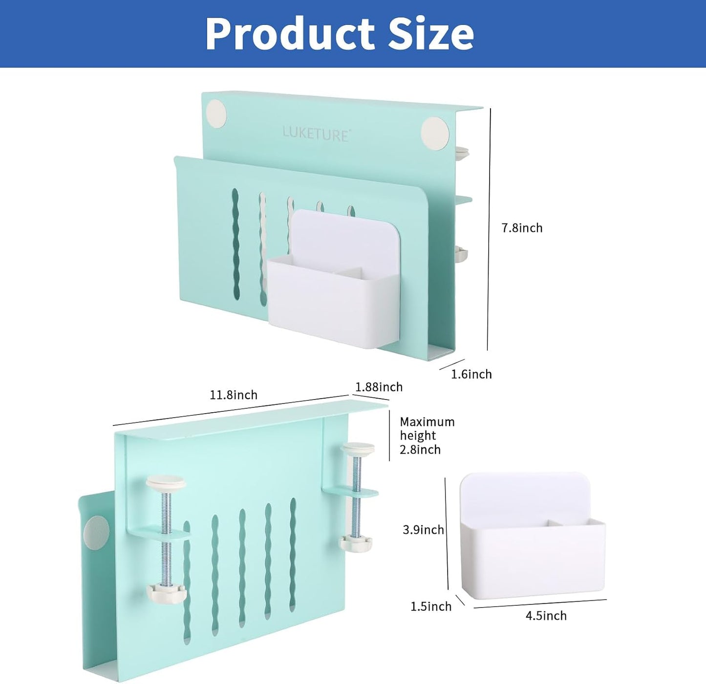 LUKETURE Desk Side Storage Laptop Holder No Drill Clamp On Organizer | Steel Side Desk Organizer, Clamp on Laptop Mount
