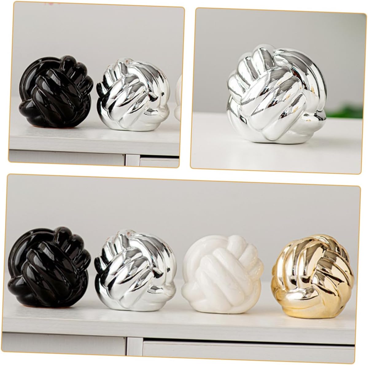 Nordic Style Ceramic Knot Statue Elegant Twisted Line Ornament / Silver / 8.50 x 8.00 x 8.00 / CM